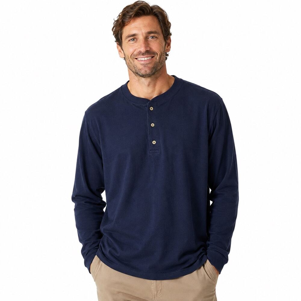 Britches Great Outdoors The Henley Men's XL Navy Blue 100% Cotton Long Sleeve